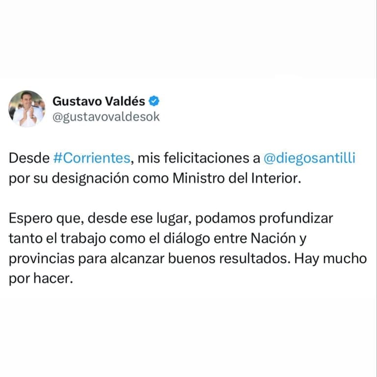 "Hay mucho por hacer, espero buenos resultados": Valdés sobre la designación de Santilli