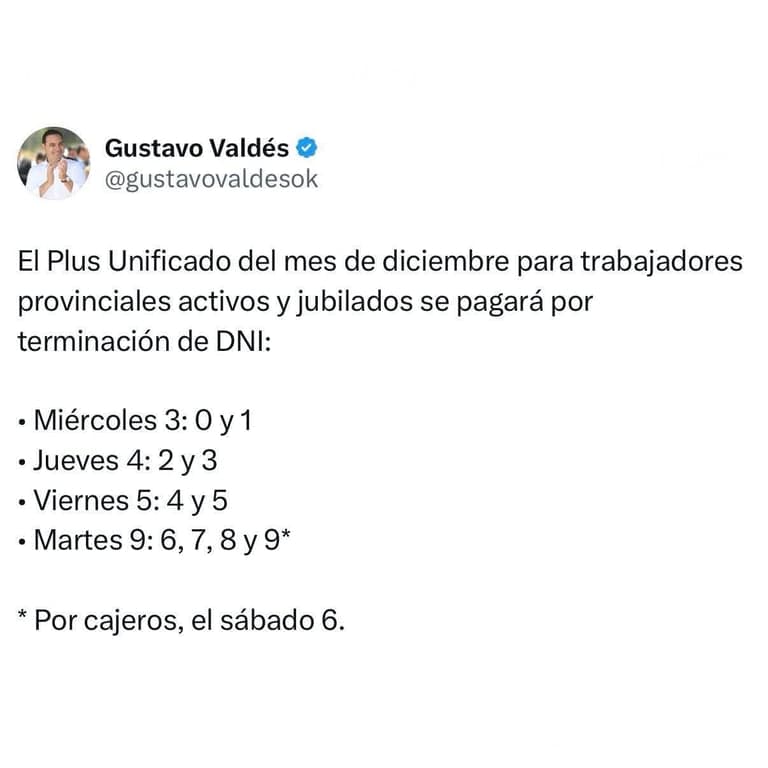Plus Unificado: Gustavo Valdés confirma días de pagos de diciembre