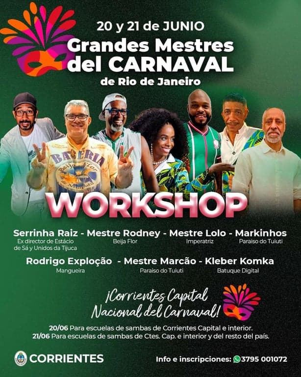 Los Mestres del carnaval de Rio arriban a Corrientes para un fin de semana de aprendizaje y ritmo