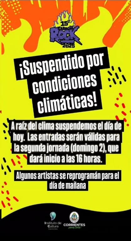 Se suspendió la primera jornada del Taragüí Rock 2025 por condiciones climáticas